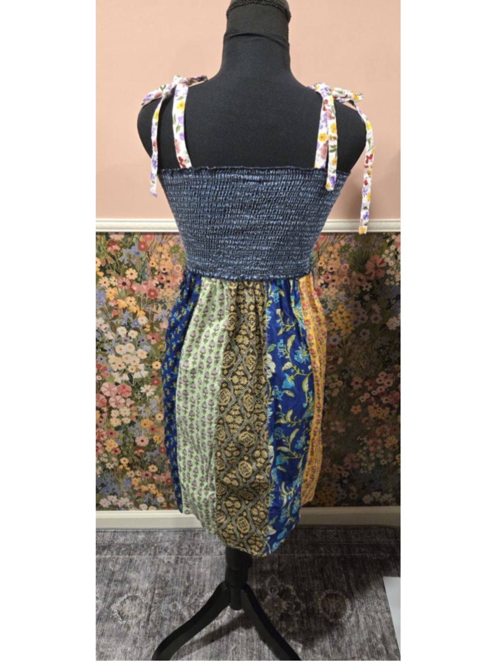 Young Threads Patchwork Mini Dress Small Smocked Boho Festival Floral NWT India - Picture 3 of 10
